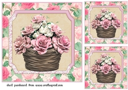 3 Pink vintage rose basket card fronts/toppers 4