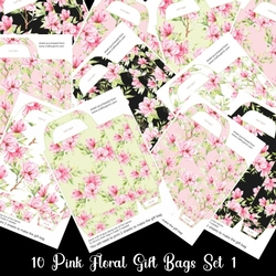 10 Pink Floral Gift Bags Kit 1