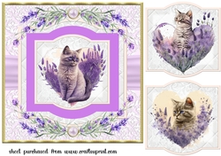 Lavender heart cat card front 1