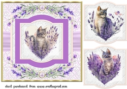 Lavender heart cat card front 2