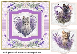 Lavender heart cat card front 4
