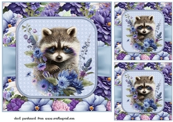 3 Blue floral animal card fronts/toppers