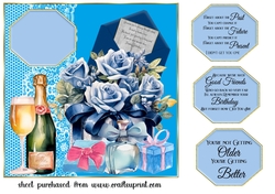 Blue floral birthday card front