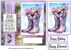Purple floral wellies card front