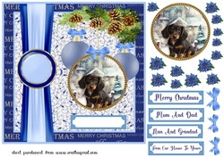 Blue Christmas pup card front 2