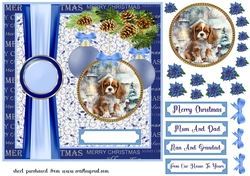 Blue Christmas pup card front 4