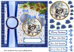Blue Christmas pup card front 7
