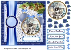 Blue Christmas pup card front 9