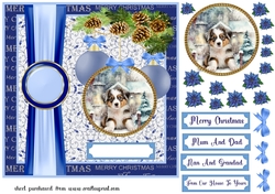 Blue Christmas pup card front 12
