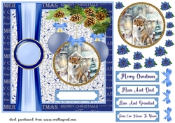 Blue Christmas pup card front 14