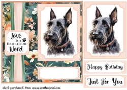 Pink and green floral Scottish Terrier card front 2