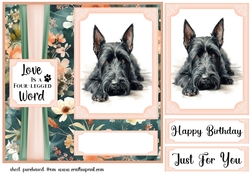 Pink and green floral Scottish Terrier card front 4