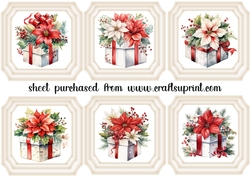 6 Christmas poinsettia present toppers