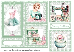 Green lace 3 panel sewing themed card front 8