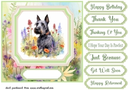 Floral Scottish Terrier card front 3