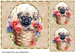 3 Floral pup in basket card front/toppers 23