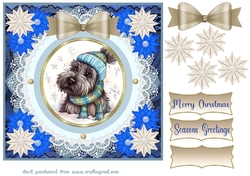 Blue and cream Christmas Scottie card front 4