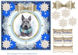 Blue and cream Christmas Scottie card front 5