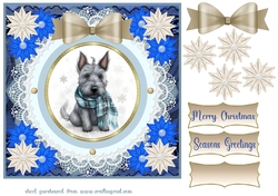 Blue and cream Christmas Scottie card front 8