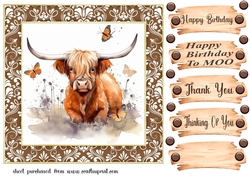 Framed Highland cow card front 1