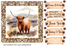 Framed Highland cow card front 2