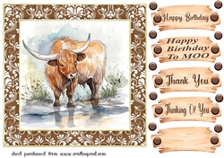 Framed Highland cow card front 3