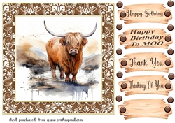 Framed Highland cow card front 4