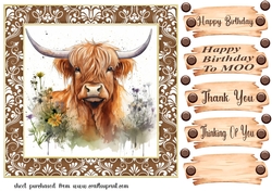 Framed Highland cow card front 5