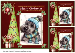 3 Merry Christmas Scottish terrier card front/toppers 2