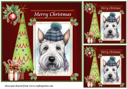 3 Merry Christmas Scottish terrier card front/toppers 10