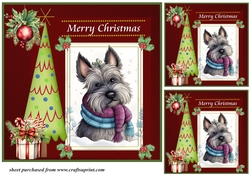 3 Merry Christmas Scottish terrier card front/toppers 11