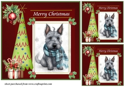 3 Merry Christmas Scottish terrier card front/toppers 12