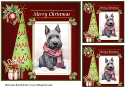 3 Merry Christmas Scottish terrier card front/toppers 13