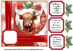 Red Christmas Highland cow card front 