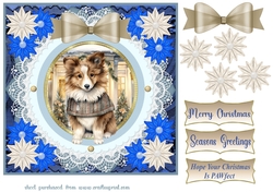 Blue Christmas pup in jumper card front 12