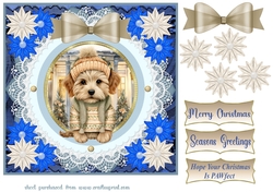 Blue Christmas pup in jumper card front 14