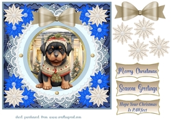 Blue Christmas pup in jumper card front 18
