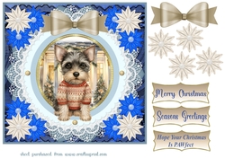 Blue Christmas pup in jumper card front 19
