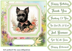 Vintage floral Scottish terrier card front 1