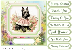 Vintage floral Scottish terrier card front 3