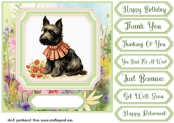 Vintage floral Scottish terrier card front 4