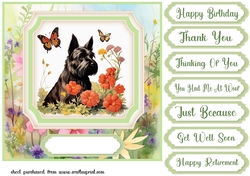 Vintage floral Scottish terrier card front 5
