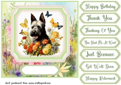 Vintage floral Scottish terrier card front 6