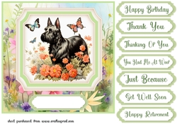 Vintage floral Scottish terrier card front 7