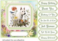 Vintage floral Highland terrier card front 1