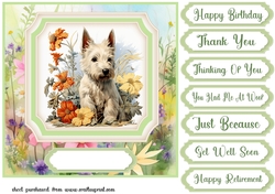 Vintage floral Highland terrier card front 3