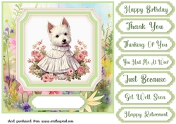 Vintage floral Highland terrier card front 5