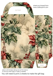 Vintage Christmas flowers gift bag 3