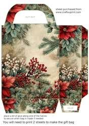 Vintage Christmas flowers gift bag 12