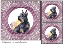 3 Purple and silver Scottish terrier card fronts/toppers 1